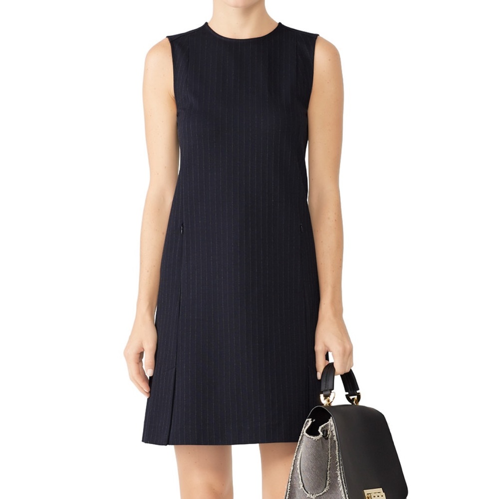 Theory Vent Front Dress, Navy Pinstripe